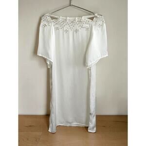 Vintage Y2K 100% Silk Mini Dress White Broderie Anglaise Cutwork Yoke S